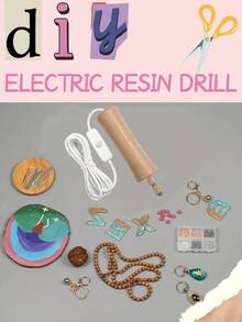 Electric Resin Jewelry Drilling Set, Wooden Body Manual Drill Bit Resin Tool, Multi-Function Power Drill, Suitable For Drilling, Polishing, Cutting, Engraving, DIY Resin Crafting, Practical And Convenient, Precise Jewelry Making Tool - Multicolor - View 4