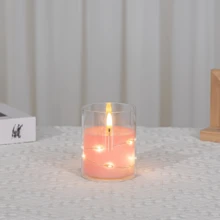 Flameless Pillar LED Candle, 1pc Pink Electronic Candle Set With Realistic Flickering Flame, Suitable For Party, Wedding And Home Decor (Batteries Not Included) - Pink Fairy Light Candle - View 7