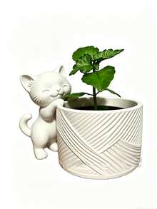 3D Printed Cat Shaped Planter, Suitable For Succulents And Air Plants, Lightweight Plastic Flower Pot With Kitten Decoration, Asymmetrical Design, Desktop Decor, Modern Home Decoration, For Cactus And Air Plant Display - Multiple Styles - View 7