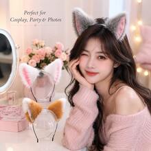 1pc Fluffy Faux Fur Cat Fox Ear Headband Multi Color Cosplay Party Costume Hair Accessory,Halloween - Multicolor - View 1