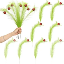 Panini Semprotan Bulu Buatan Warna Hijau Natal dengan Bola Dekoratif Berkilau Merah Muda, Rumput Tiruan untuk Pohon Natal, Vas, Dekorasi Rumah Liburan - Satu ukuran cocok untuk semua. - View 5