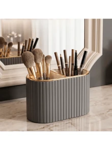 1PC Makeup Brush Holder/PU Leather Cosmetic Display Box/Retro Striped Makeup Brush Rack - Suitable For Vanity Decoration, Bathroom Countertop, Desk Storage Cosmetic Display Box (Cream) , Makeup Room Decor,Makeup Bag,Travel Essential - Multicolor - View 14