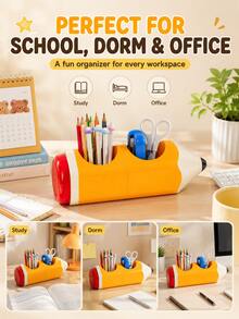 Creative Pencil Shaped Pen Holder, Multi-Compartment Desk Organizer For Pens Pencils Scissors Markers, Cute Stationery Storage Box For School Office Dorm Desk - A - View 3