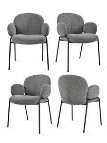 Goeurvant Modern Cloud-Style Wool-Linen Upholstered Dining Chairs With Rounded Arms And Wide-Back Support For Dining Room, Living Room, Office-Set Of 2/4/6 - Grey Textured Fabric - View 14