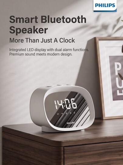 PHILIPS Bluetooth Speaker Smart Alarm Clock TAS2909 | High-Precision Display + Cross-Platform Compatibility | Built-In Battery For Long Lasting Usage, Perfect Companion For Bedroom & Office, White