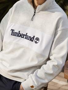 Timberland Men's Half-Zip Sweatshirt MEDIUM GREY HEA, FQ Stand Collar Half-Zip Color-Block Sports Outdoor Pullover A6J2F052 - White Gray - View 5