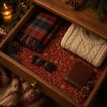 Cuttable Wrapping Paper, Vintage Christmas Red Base Golden Line Gift Sock Snowflake Print 16.93inch*196.85inch, Multifunctional For Drawer Liner, Cabinet Mat, Shoe Cabinet Mat, Kitchen Decoration, Gift Wrapping - Redwood - View 4