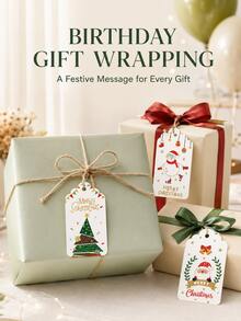 80pcs Christmas Gift Tags Festive Hanging Labels Holiday Gift Wrap Accessories Vintage Style Present Decoration For Christmas Party Gift Packaging Supplies - Multicolor - View 6