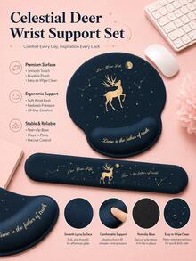 1pc Starry Deer Pattern Wrist Support Mouse Pad Set, Ergonomic Soft Memory Foam Mouse Pad And Keyboard Wrist Rest, Non-Slip Office Gaming Desktop Accessories - Multiple Styles - View 5