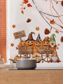 Halloween Funny Pumpkin Ghost Goblin Wall Sticker Set, Retro Cartoon Patterns, Self-Adhesive And Removable, Living Room Window Party Atmosphere Decoration Decals - Wall Stickers - View 9