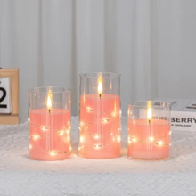Flameless Pillar LED Candle, 1pc Pink Electronic Candle Set With Realistic Flickering Flame, Suitable For Party, Wedding And Home Decor (Batteries Not Included) - Pink Fairy Light Candle - View 4