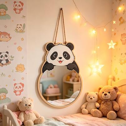Cermin Dinding Bingkai Kayu Motif Panda Lucu, Permukaan Cermin Akrilik Anti Pecah, dan Tahan Lama, Mendukung Pemasangan Vertikal. Cocok untuk Meja Rias Kamar Mandi, Dekorasi Dinding Kamar Tidur, Aksen Dinding Latar Belakang Ruang Tamu. Cermin Dekoratif Kreatif dan Estetis Tinggi, Sempurna untuk Hadiah Pindah Rumah, Perabot Rumah, dan Dekorasi Dinding yang Menambah Suasana.