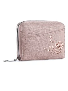 Women's Rose Moon & Star Print Zipper Short Wallet, Accordion Style With Multiple Card Slots And Coin Compartment, Compact And Portable, Suitable For Daily Commute, Shopping, Travel, Student Campus, Can Be Used As Card Holder Or Mini Coin Purse - Multicolor - View 11