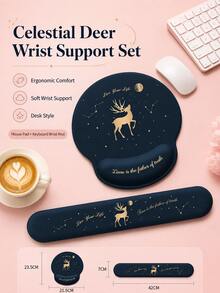 1pc Starry Deer Pattern Wrist Support Mouse Pad Set, Ergonomic Soft Memory Foam Mouse Pad And Keyboard Wrist Rest, Non-Slip Office Gaming Desktop Accessories - Multiple Styles - View 2