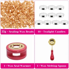 This Wax Sealing Set Includes 35g Of Wax Granules, 10 Tea Candles, A Wax Melting Furnace And Spoon, And Vintage-Style Envelope Sealing DIY Tools. Suitable For Wedding Invitations, Greeting Cards, Letters, Gift Wrapping, Journaling, And Handicrafts. - Wax Seal Kit - View 2