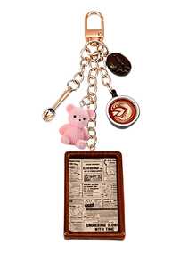 Resin Bear Coffee Themed Bag Charm Keychain, Multi-Charm With Latte Art Cup & Coffee Bean, Retro Poster Pendant, Kawaii Accessory For Coffee Lovers - Multicolor - View 11