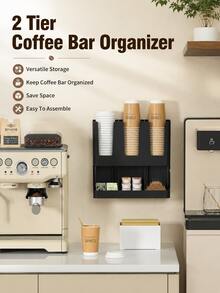 Multifunctional Coffee Cup Storage Rack, Suitable For 8-22oz Cups And Espresso Coffee Capsules, Integrated Straw And Utensil Holder, Dual-Use Straw And Napkin Rack, Countertop Organizer, Suitable For Kitchen, Office, Coffee Bar Space Design, Countertop/Wall-Mounted, Tea And Spice Storage, Coffee Bar Storage Rack, Suitable For Office, Breakroom, Home Kitchen - Multicolor - View 8