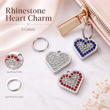 1pc Rhinestone Heart Charms With Split Rings, Sparkling Alloy Keychain Pendants For Bags, Keys, Pouches & DIY Accessories - Single Piece - View 1
