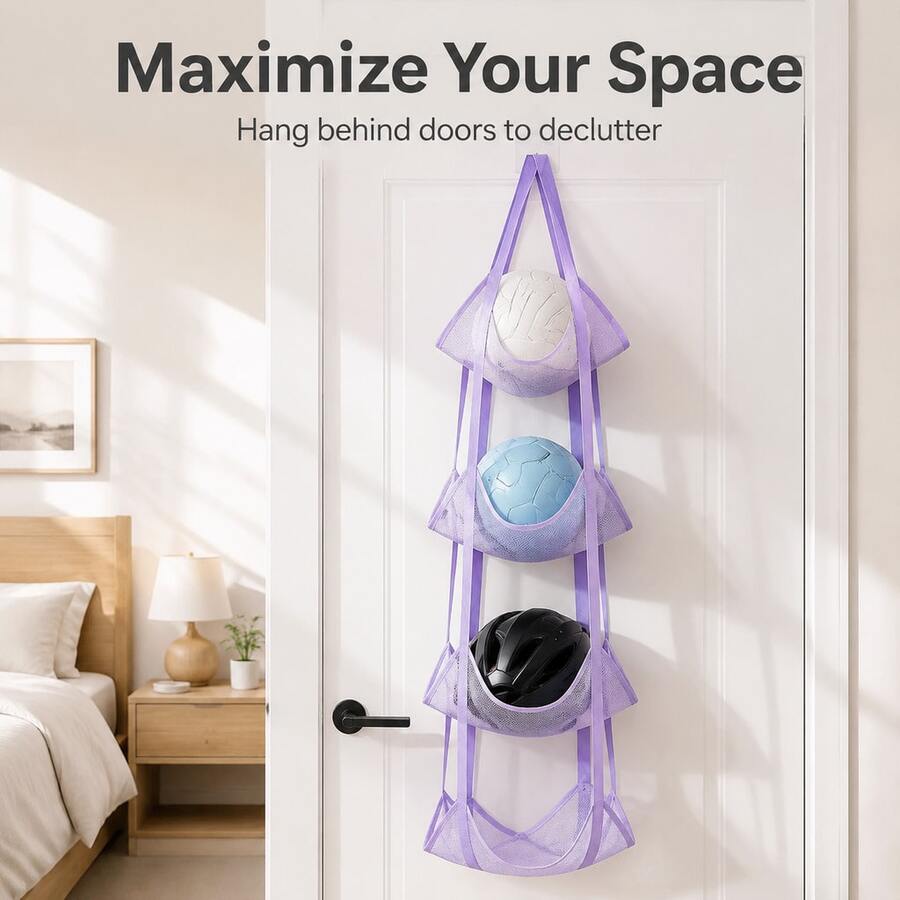 Hanging Mesh Storage Organizer, Space‑Saving Wall & Door Hanging Net Bag, Breathable Mesh Pockets For Balls, Hats, Plush Toys, Sundries, Vertical Storage Rack For Bedroom, Dorm, Playroom To Reduce Clutter - Multicolor - View 1