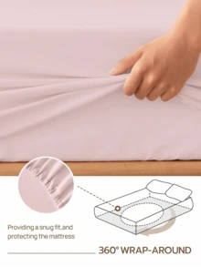 HONEYMOON 3/4件套純色床單組（3件套 = 1件床墊套 + 1件平鋪床單 + 1件枕套，4件套 = 1件床墊套 + 1件平鋪床單 + 2件枕套），100%聚酯纖維面料，INS風格，適合9-12英吋深口袋，抗縮水，可機洗，適用於各種尺寸，四季皆宜，居家與學校宿舍使用，返校必備，粉紅色 - 淺粉色 - 查看 7