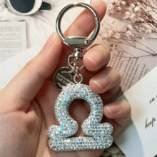 1pc Rhinestone Zodiac Sign Keychain, Silver Astrology Bag Charm, Minimalist Horoscope Pendant Key Ring For Women, Birthday Graduation Holiday Gift - White - View 6