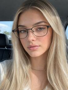 1pc High-Quality Silver Rectangular Full-Frame Metal Clear Lens Narrow Frame Glasses For Women, Fashion Accessory Suitable For Daily Wear, Back To School, Office And Outdoor Use - Multicolor - View 10