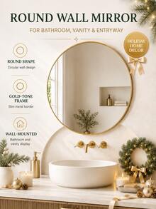 Round Bathroom Mirror, Wall-Mounted Vanity Mirror, Black & Gold Frame, Modern Decorative Round Mirror, Suitable For Bedroom, Makeup Room, Living Room, Entryway, Minimalist Home Decor Mirror, Small Space Wall Mirror - Multicolor - View 2