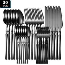 30pcs/Set Black Stainless Steel Cutlery Set, Suitable For Daily Household Use - Black - View 6