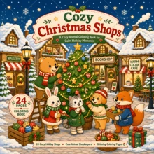 Cozy Christmas Shops Coloring Book, Cute Animal Shopkeepers Holiday Coloring Pages, 24 Pages Relaxing Winter Christmas Town Scenes, Bold Easy Lines Stress Relief Activity Book For Adults Teens, Perfect Christmas Gift For Coloring Lovers - Cozy Christmas Shop - View 12