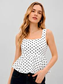 Kit 2 Blusinhas Bata Tricô Poá Regata Premium Soltinha Fio Modal Babado Peplum Alça Grossa Elegante e Casual Confortável - Branco+Azul - Visão 3