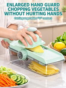 Multifunctional Vegetable Slicer/Cheese Grater With Container, Built-In Blades, Easy Slicing And Shredding, With Hand Guard, Adjustable Thickness - Multicolor - View 3