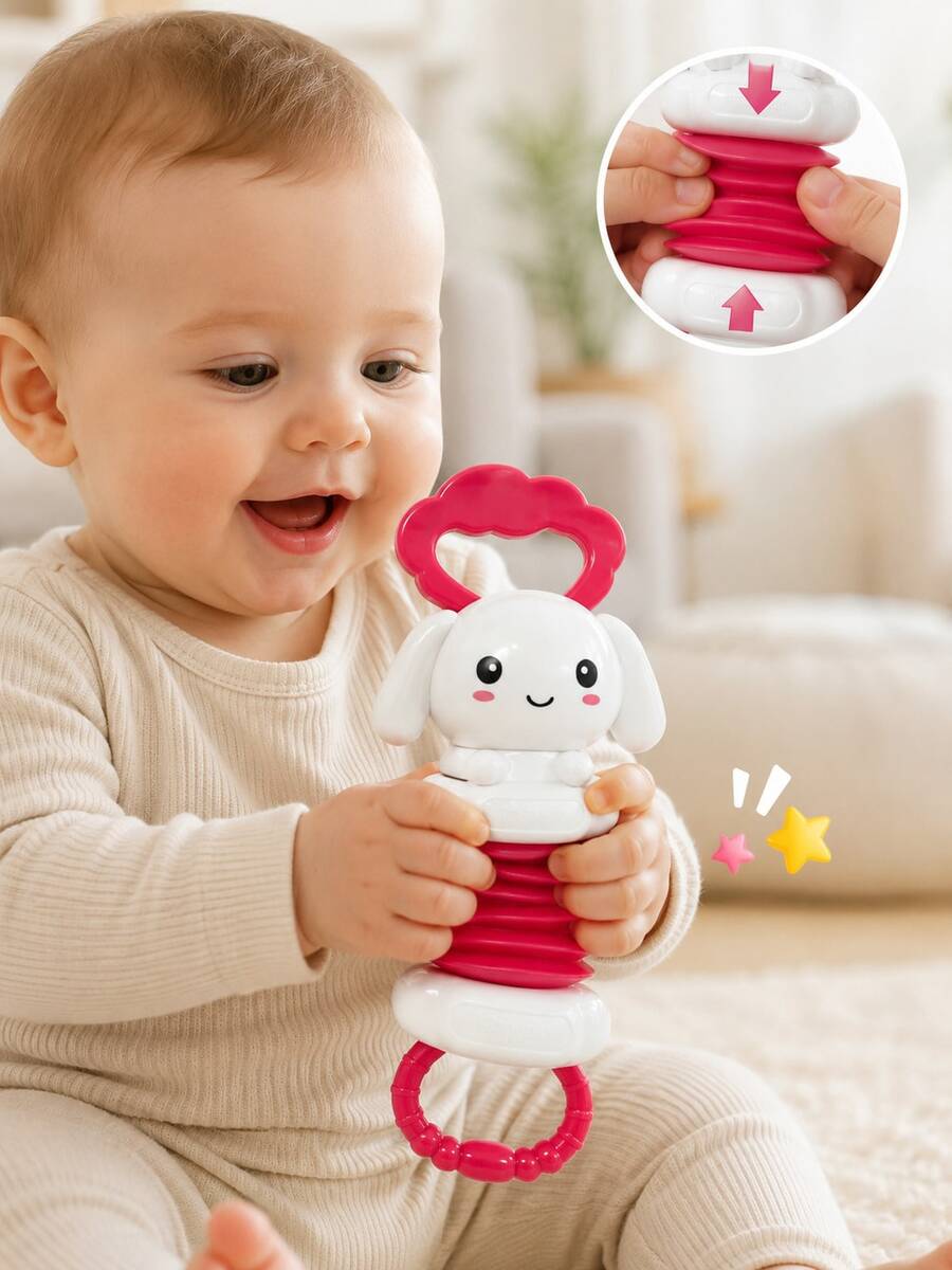 Baby Accordion Sensory Toy, Cute Rabbit And Duck Stretch And Pull Toy With Easy-Grip Handle, Interactive Musical Toy For Tummy Time, Travel And Gifts