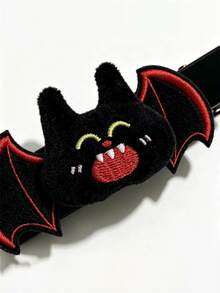 2pcs Cute Plush Bat Hair Clips - Halloween Embroidered Side Clips, Cartoon Duckbill Bangs Clips For Girls - Black - View 2