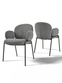 Goeurvant Modern Cloud-Style Wool-Linen Upholstered Dining Chairs With Rounded Arms And Wide-Back Support For Dining Room, Living Room, Office-Set Of 2/4/6 - Grey Textured Fabric - View 12