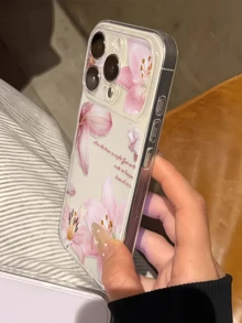 1件透明英文粉色花卉個性化極簡防摔軟TPU手機殼 全包覆防污保護殼 適用於 Apple 18 17 16 15 14 13 12 11 Pro Max Air - 彩色 - 查看 2