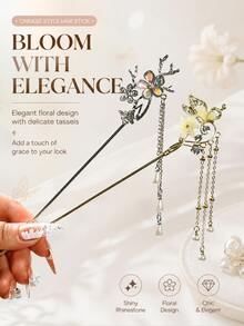 2PCS Bow & Floral Starry Sky Print Vintage Bohemian Elegant Palace Style Zinc Alloy Bridal Hair Sticks Suitable For All Seasons - Multicolor - View 12