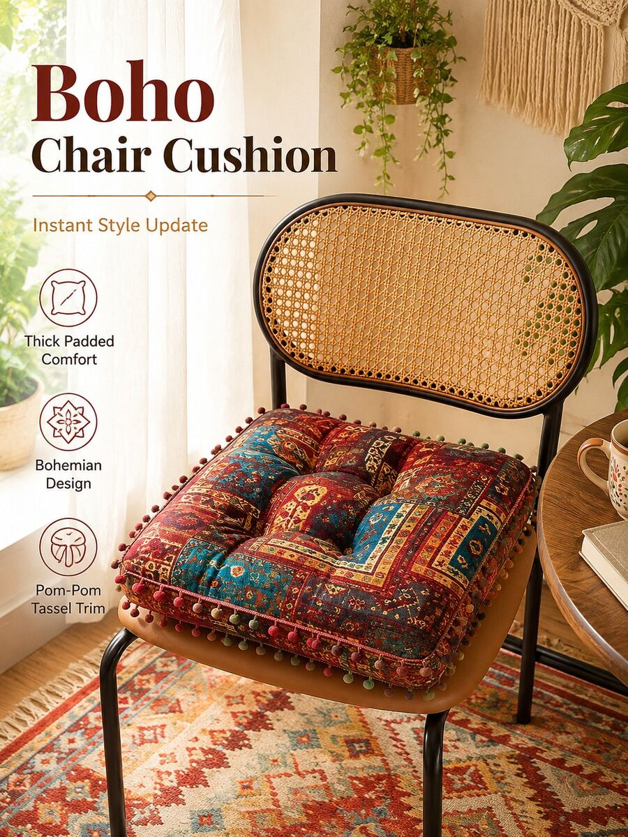 Bohemian Floral Pattern Thickened Linen Floor Mat, Soft Non-Slip Breathable Tatami Window Sill Slouchy Seat Cushion, Comfortable Meditation Pad, Suitable For Living Room, Bedroom, Balcony, Home Daily Use - Cushion - View 1