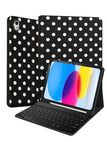 Polka Dot Pattern Keyboard Case Compatible With Samsung Galaxy Tab And , RedmiPad Se, With Detachable Wireless Bluetooth Keyboard (150mAh)And Pencil Holder,Unique Design. - View 1