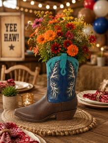 1pc Western Cowboy Boot Vase, Vintage Decorative Flower Stand, Rustic Farmhouse Home Decor, Suitable For Fresh Flowers, Living Room Table, Shelf, Fireplace Mantel, Entryway - New - View 8