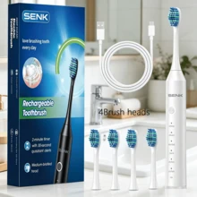 SENK 電動牙刷，溫和強效，呵護敏感牙齦，支援 6 種清潔模式，2 分鐘智能定時與 30 秒區域提醒，500mAh 電池單次充電可使用 30 天，適合旅行，科學日常口腔護理，適用成人 - 彩色 - 查看 6