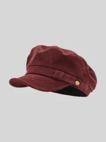 1pc Women's Vintage Suede Texture Newsboy Cap, Soft Brim Baker Boy Hat With Belt Loop And Gold Button Detail, Suitable For Travel, Streetwear, All Seasons - A - View 15