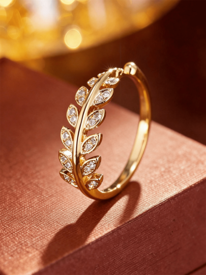1pc French Style Elegant Twisted Wheat Leaf Open Ring, Adjustable Branch Leaf Design, Atmospheric Daily & Travel Accessory Hand Jewelry