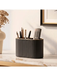 1PC Makeup Brush Holder/PU Leather Cosmetic Display Box/Retro Striped Makeup Brush Rack - Suitable For Vanity Decoration, Bathroom Countertop, Desk Storage Cosmetic Display Box (Cream) , Makeup Room Decor,Makeup Bag,Travel Essential - Multicolor - View 15