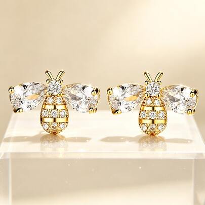 1 Pair Cute Mini Bee Earrings, Fashionable Minimalist Elegant Sweet Versatile Women's Exquisite Jewelry Accessory Gift