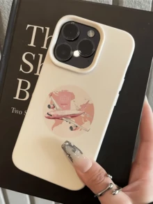 1件 白色地球與粉色飛機極簡風全包覆 TPU 防震手機殼，適用於 Apple 18 17 16 15 14 13 12 11 Pro Max Air 及系列 - 彩色 - 查看 2