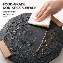 Octagonal Stove Griddle With Wooden Side Handles, Reversible Frying Pan And Grill Plate, Suitable For Meat, Seafood, Vegetables, Pancakes And Home-Style Meals - 12 In Grill Pan - View 5