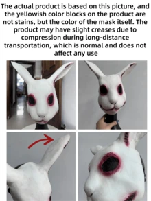 1pc Halloween Realistic Scary Clown Rabbit Latex Mask, Distressed Blood-Stained Stitch Design, Dark Theme Cosplay Mask - Multicolor - View 11