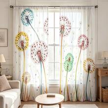 2pcs Modern Minimalist Colorful Dandelion Pattern Sheer Curtains, Suitable For All Seasons, Machine Washable, For Living Room, Bedroom, Study, Dining Room And Balcony, Home Decor - Multicolor - View 5
