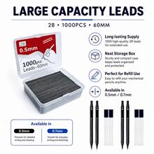 Metal Low Centre Of Gravity Automatic Pencil Set (0.5/0.7mm), Black 2B Graphite Leads, Suitable For Sketching, Artistic Drawing, School And Office Writing Includes 2 Pencils + 1 Box Of Leads + 2 Packaging Tubes Fine Writing Instruments - Multiple Styles - View 6