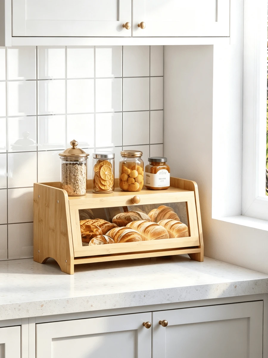 1pc Bamboo Bread Storage Box‑With Transparent Viewing Window, Flip‑Top Design, Large Capacity, Stable Structure, Kitchen Countertop Bread Storage Bin, Can Store All Kinds Of Food, Keep Food Clean And Hygienic